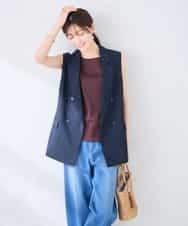 KBJGE30089 a.v.v(アー・ヴェ・ヴェ) 【接触冷感/イージーケア/UVカット/吸水速乾】サマーストレッチダブルジレジャケット ネイビー