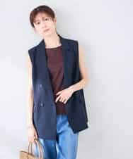 KBJGE30089 a.v.v(アー・ヴェ・ヴェ) 【接触冷感/イージーケア/UVカット/吸水速乾】サマーストレッチダブルジレジャケット ネイビー