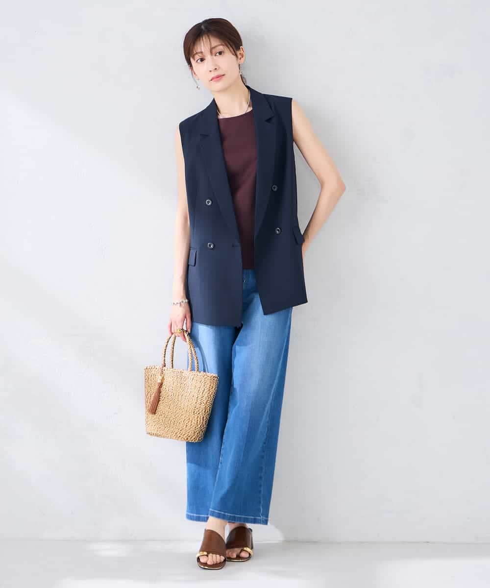 KBJGE30089 a.v.v(アー・ヴェ・ヴェ) 【接触冷感/イージーケア/UVカット/吸水速乾】サマーストレッチダブルジレジャケット ネイビー