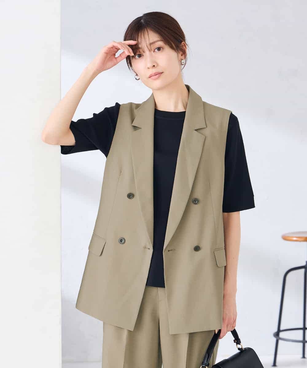 KBJGE30089 a.v.v(アー・ヴェ・ヴェ) 【接触冷感/イージーケア/UVカット/吸水速乾】サマーストレッチダブルジレジャケット ネイビー