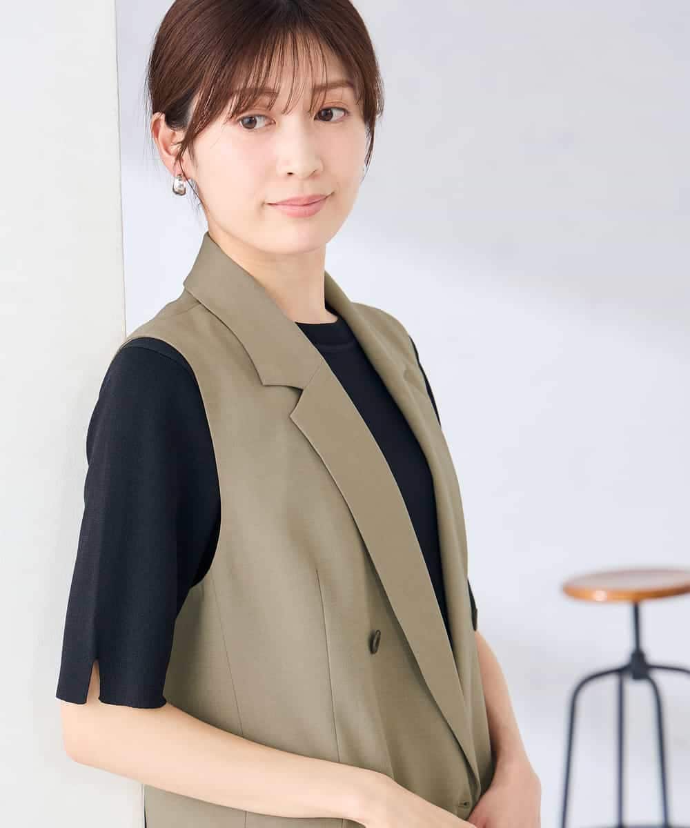 KBJGE30089 a.v.v(アー・ヴェ・ヴェ) 【接触冷感/イージーケア/UVカット/吸水速乾】サマーストレッチダブルジレジャケット ネイビー