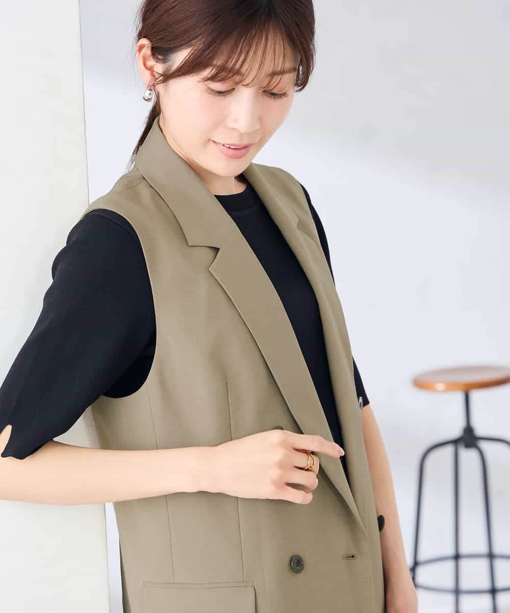 KBJGE30089 a.v.v(アー・ヴェ・ヴェ) 【接触冷感/イージーケア/UVカット/吸水速乾】サマーストレッチダブルジレジャケット ネイビー