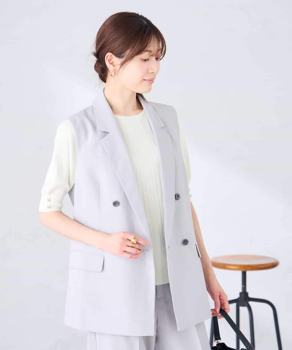 KBJGE30089 a.v.v(アー・ヴェ・ヴェ) 【接触冷感/イージーケア/UVカット/吸水速乾】サマーストレッチダブルジレジャケット ネイビー