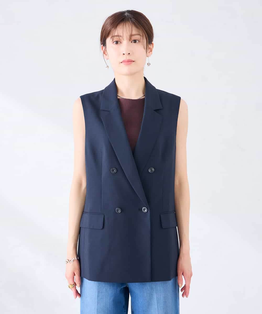 KBJGE30089 a.v.v(アー・ヴェ・ヴェ) 【接触冷感/イージーケア/UVカット/吸水速乾】サマーストレッチダブルジレジャケット ネイビー