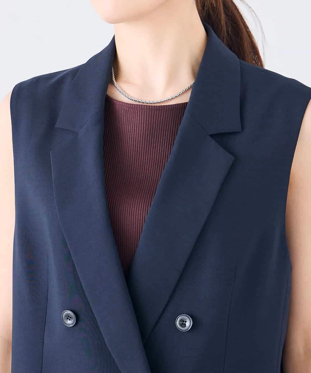 KBJGE30089 a.v.v(アー・ヴェ・ヴェ) 【接触冷感/イージーケア/UVカット/吸水速乾】サマーストレッチダブルジレジャケット ネイビー