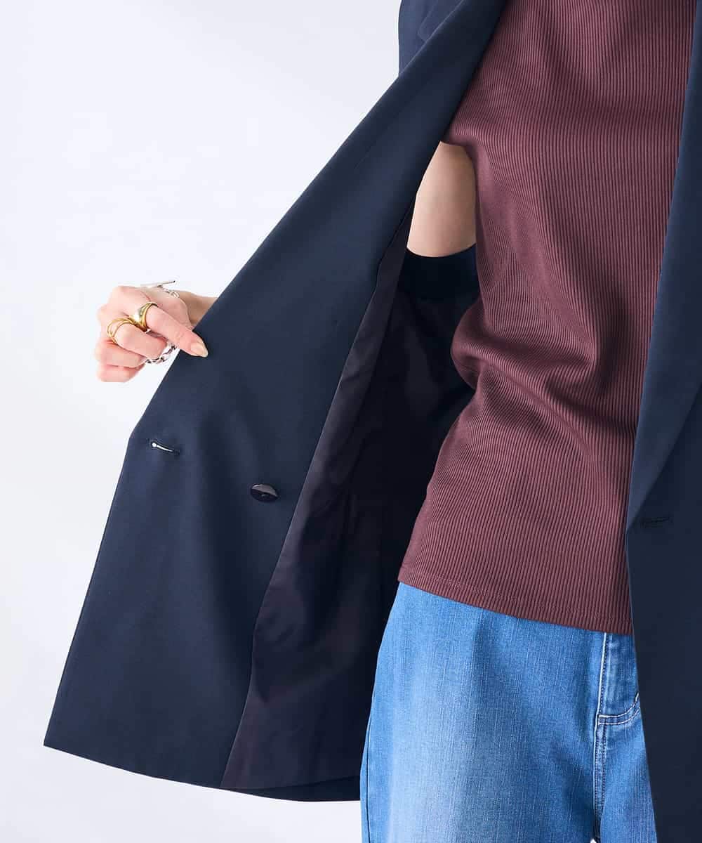 KBJGE30089 a.v.v(アー・ヴェ・ヴェ) 【接触冷感/イージーケア/UVカット/吸水速乾】サマーストレッチダブルジレジャケット ネイビー