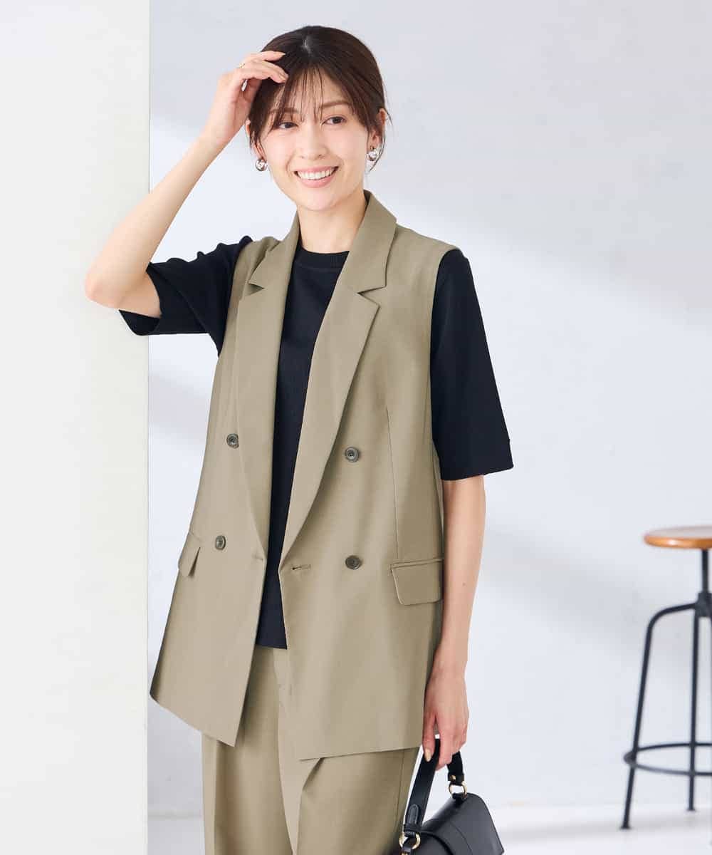 KBJGE30089 a.v.v(アー・ヴェ・ヴェ) 【接触冷感/イージーケア/UVカット/吸水速乾】サマーストレッチダブルジレジャケット ベージュ