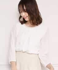 KBKCJ01044 a.v.v(アー・ヴェ・ヴェ) 【洗える】ビジュー調タックシフォンブラウス【セレモニー・通勤】 ホワイト