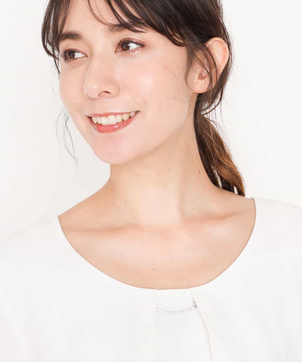 KBKCJ03044 a.v.v(アー・ヴェ・ヴェ) 【洗える】3WAYメタル調パーツ付きブラウス【セレモニー・通勤】 ホワイト