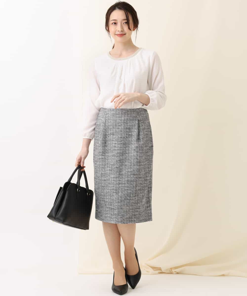 KBKCM01049 a.v.v(アー・ヴェ・ヴェ) 【洗える/抗菌防臭】ビジュー調ストレッチシフォントップス ホワイト