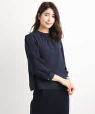 KBKEH05049 a.v.v(アー・ヴェ・ヴェ) ハイネックギャザーシフォンブラウス ネイビー