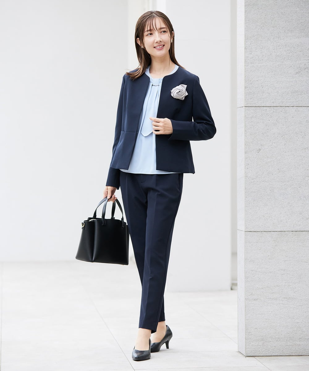 KBLCD01079 a.v.v(アー・ヴェ・ヴェ) 【洗える/ストレッチ/セットアップ対応】ダブルクロステーパードパンツ ネイビー