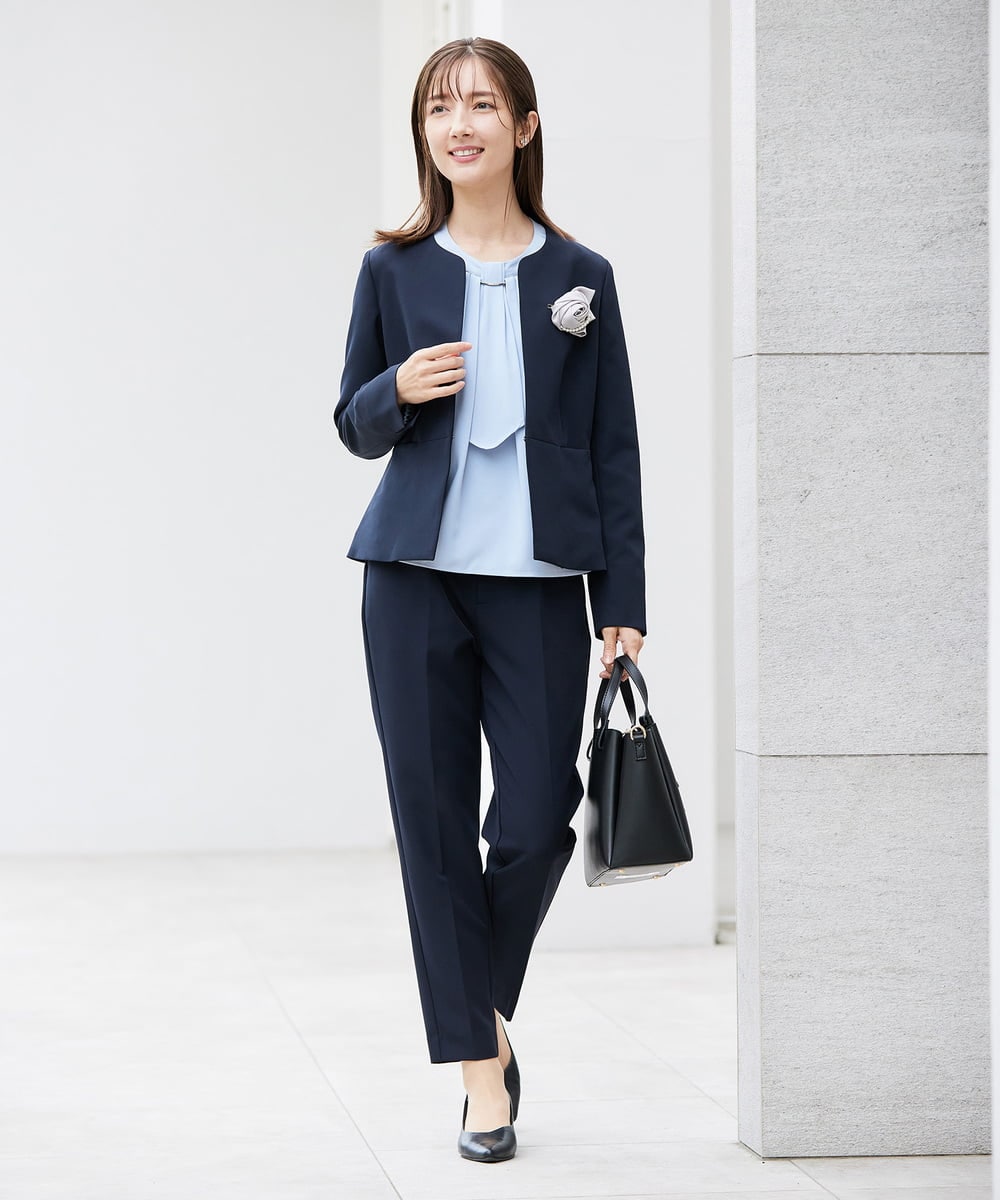 KBLCD01079 a.v.v(アー・ヴェ・ヴェ) 【洗える/ストレッチ/セットアップ対応】ダブルクロステーパードパンツ ネイビー