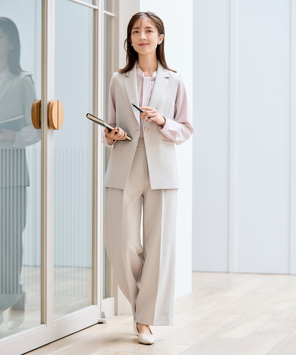 KBLCD02079 a.v.v(アー・ヴェ・ヴェ) 【洗える/ストレッチ/セットアップ対応】ダブルクロスワイドパンツ ブラック