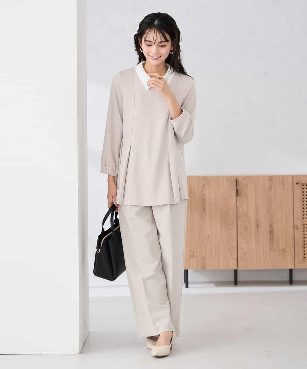 KBLCD02079 a.v.v(アー・ヴェ・ヴェ) 【洗える/ストレッチ/セットアップ対応】ダブルクロスワイドパンツ ブラック