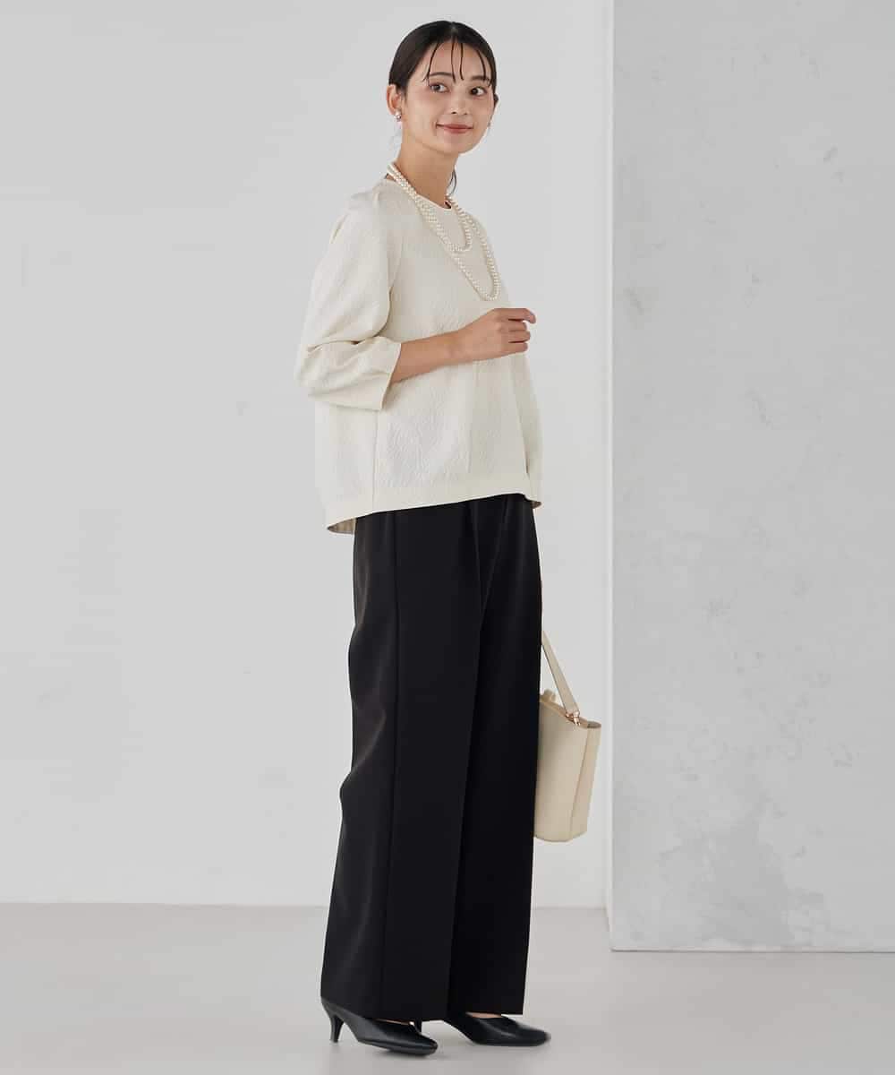 KBLCD02079 a.v.v(アー・ヴェ・ヴェ) 【洗える/ストレッチ/セットアップ対応】ダブルクロスワイドパンツ ブラック