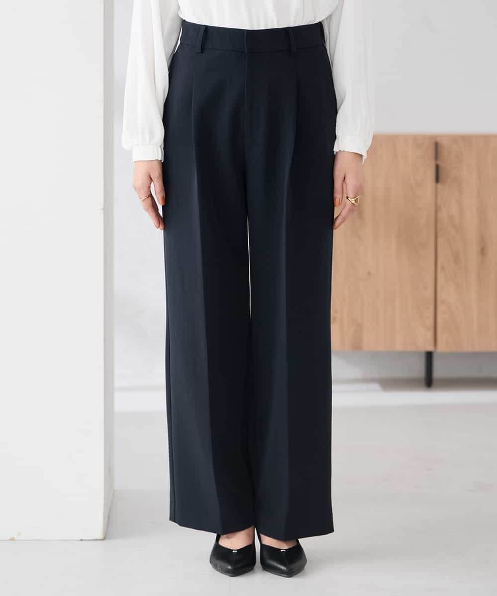 KBLCD02079 a.v.v(アー・ヴェ・ヴェ) 【洗える/ストレッチ/セットアップ対応】ダブルクロスワイドパンツ ブラック