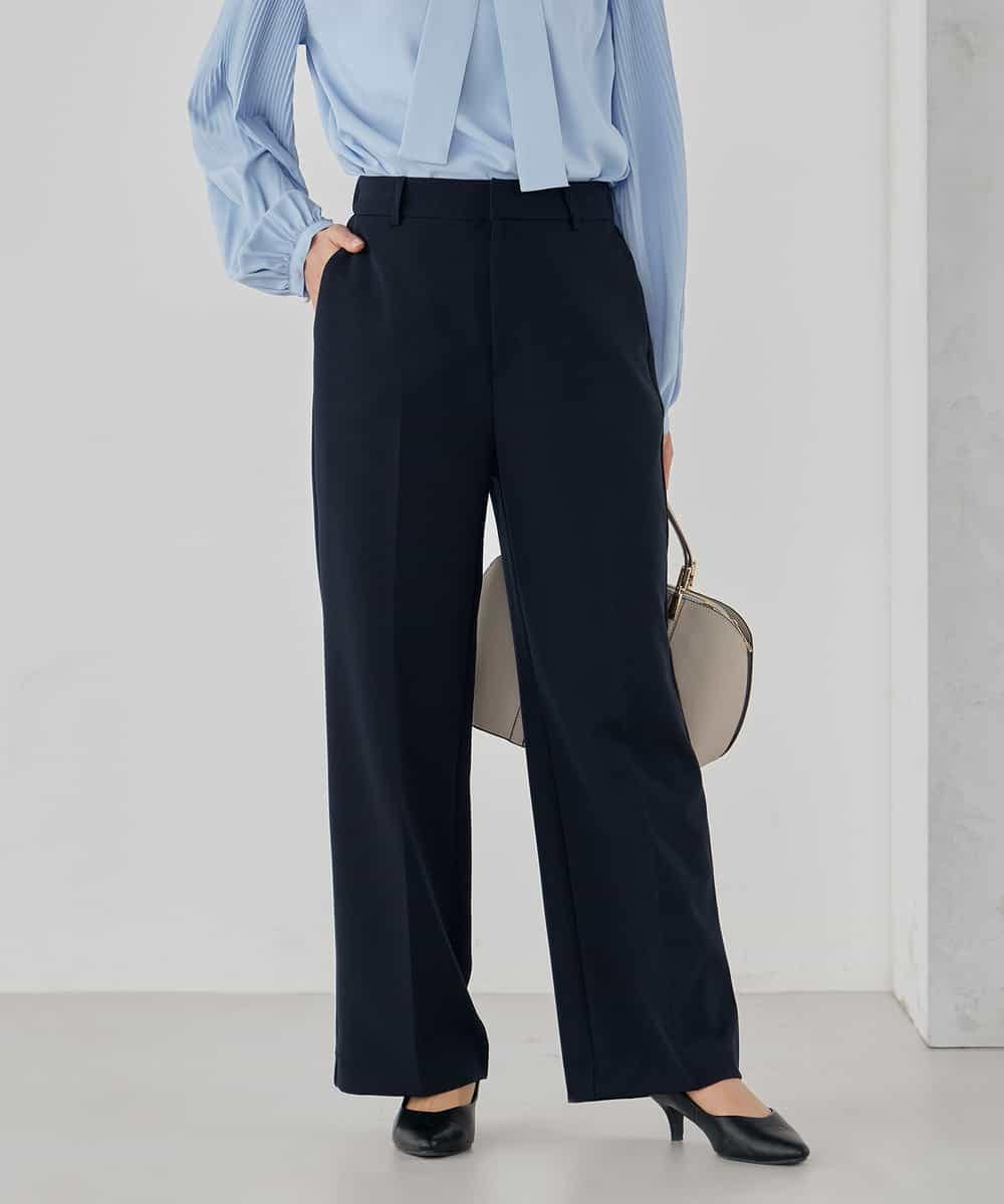 KBLCD03079 a.v.v(アー・ヴェ・ヴェ) 【洗える/ストレッチ/セットアップ対応】ダブルクロスストレートパンツ ネイビー