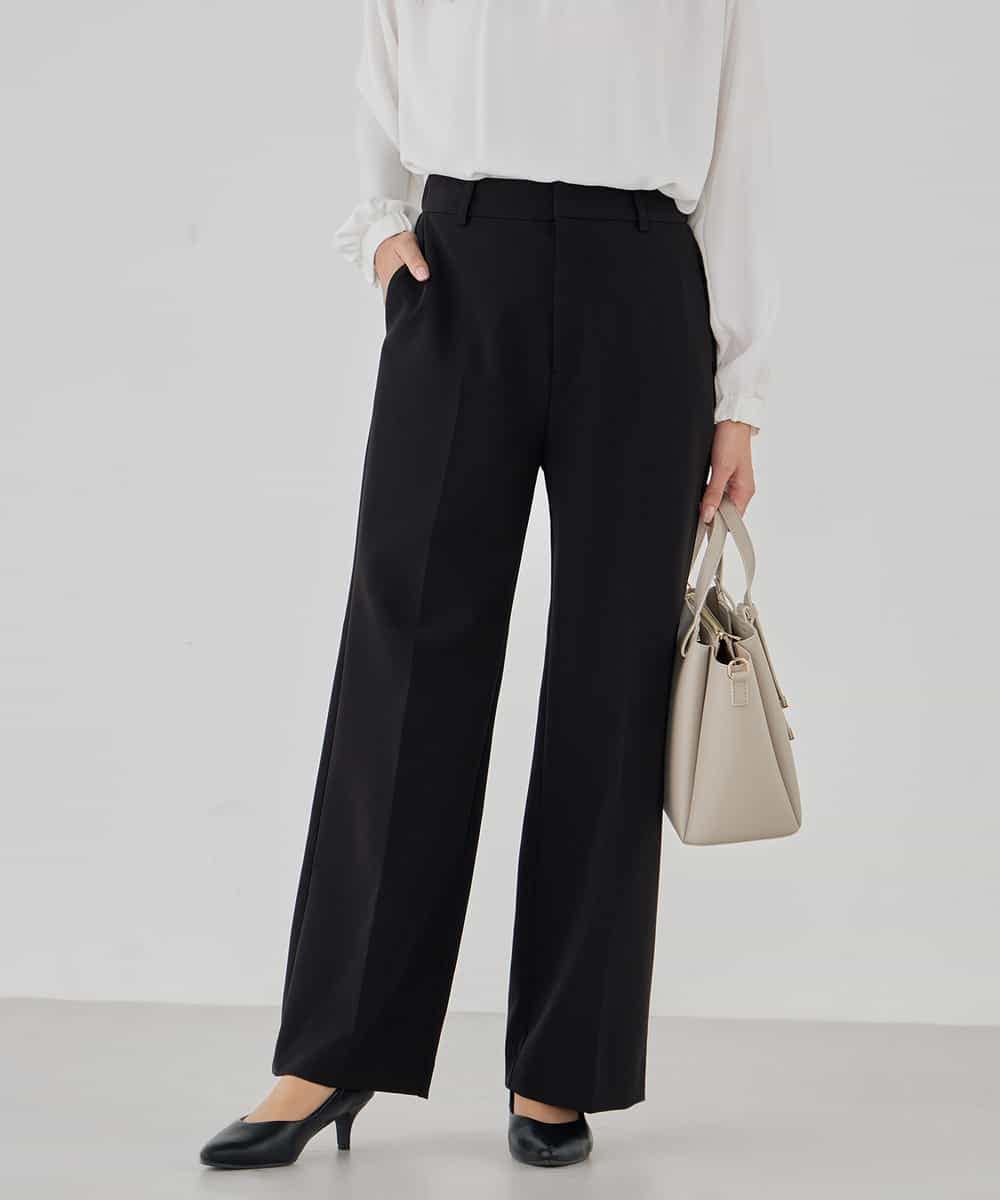 KBLCD03079 a.v.v(アー・ヴェ・ヴェ) 【洗える/ストレッチ/セットアップ対応】ダブルクロスストレートパンツ ブラック