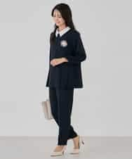 KBLCD04069 a.v.v(アー・ヴェ・ヴェ) サテンテーパードパンツ【洗える/速乾/毛玉になりにくい/イージーケア】 ネイビー