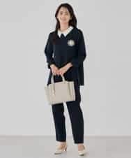 KBLCD04069 a.v.v(アー・ヴェ・ヴェ) サテンテーパードパンツ【洗える/速乾/毛玉になりにくい/イージーケア】 ネイビー