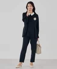 KBLCD04069 a.v.v(アー・ヴェ・ヴェ) サテンテーパードパンツ【洗える/速乾/毛玉になりにくい/イージーケア】 ネイビー