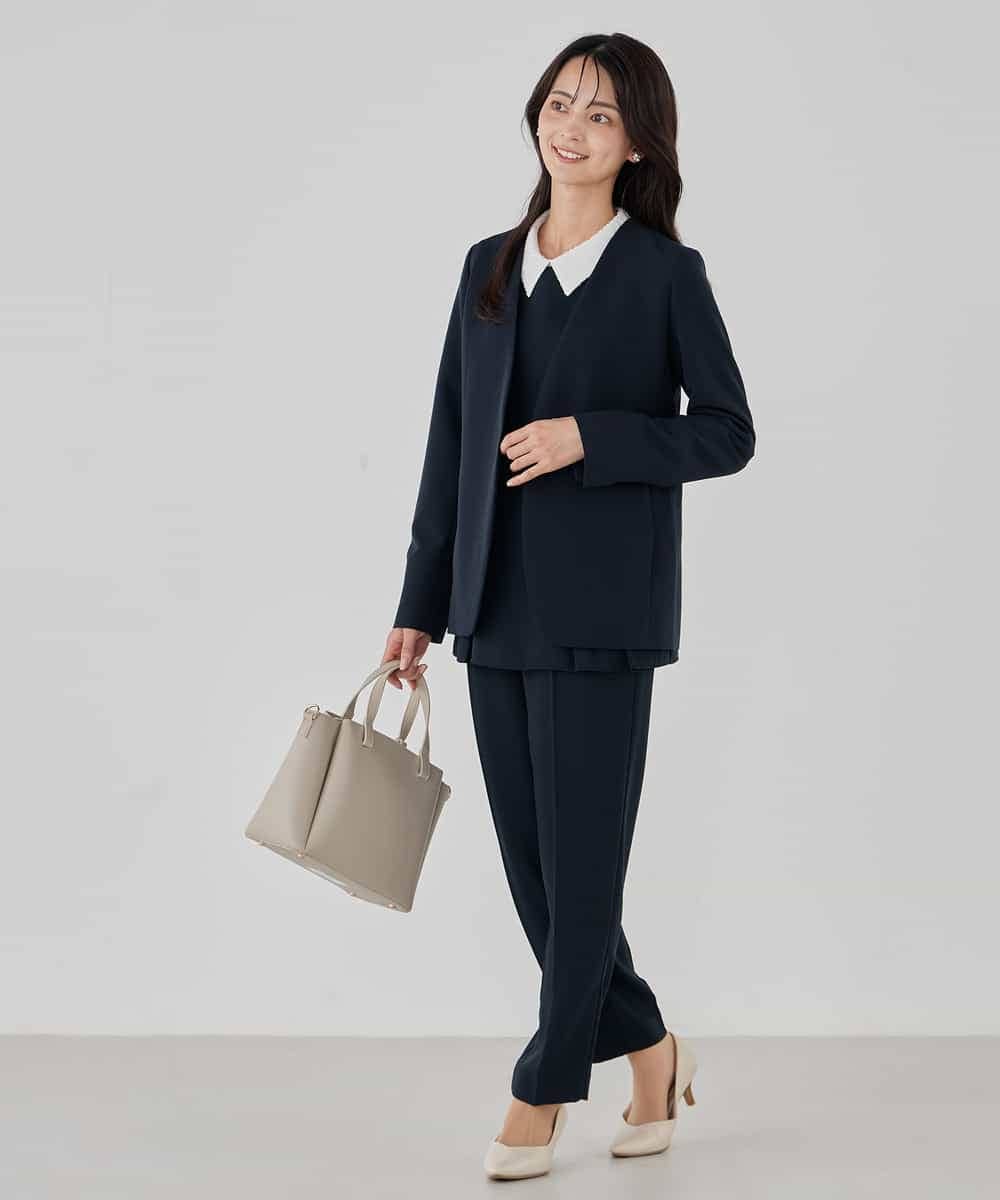 KBLCD04069 a.v.v(アー・ヴェ・ヴェ) サテンテーパードパンツ【洗える/速乾/毛玉になりにくい/イージーケア】 ネイビー