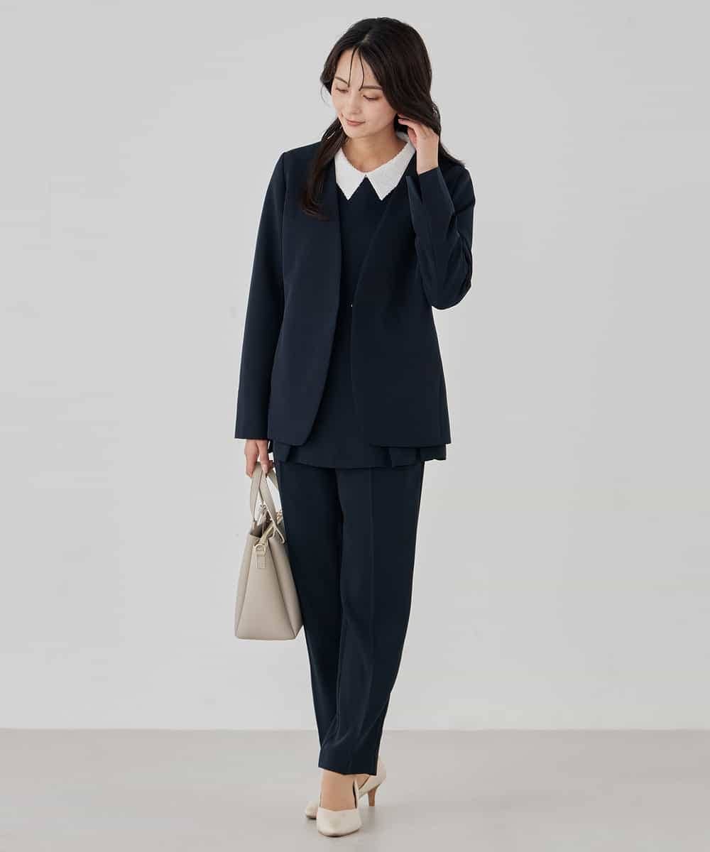 KBLCD04069 a.v.v(アー・ヴェ・ヴェ) サテンテーパードパンツ【洗える/速乾/毛玉になりにくい/イージーケア】 ネイビー