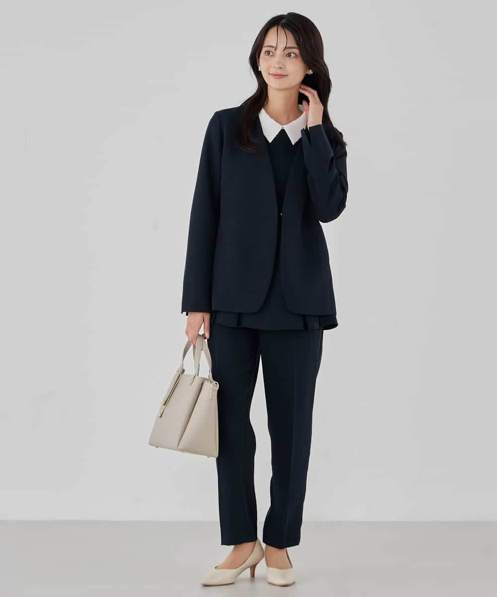 KBLCD04069 a.v.v(アー・ヴェ・ヴェ) サテンテーパードパンツ【洗える/速乾/毛玉になりにくい/イージーケア】 ネイビー