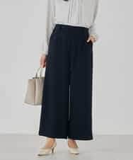 KBLCD05069 a.v.v(アー・ヴェ・ヴェ) サテンワイドクロップドパンツ【洗える/速乾/毛玉になりにくい/イージーケア】 ネイビー