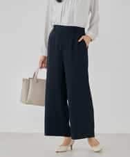 KBLCD05069 a.v.v(アー・ヴェ・ヴェ) サテンワイドクロップドパンツ【洗える/速乾/毛玉になりにくい/イージーケア】 ネイビー