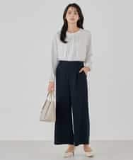 KBLCD05069 a.v.v(アー・ヴェ・ヴェ) サテンワイドクロップドパンツ【洗える/速乾/毛玉になりにくい/イージーケア】 ネイビー