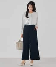 KBLCD05069 a.v.v(アー・ヴェ・ヴェ) サテンワイドクロップドパンツ【洗える/速乾/毛玉になりにくい/イージーケア】 ネイビー