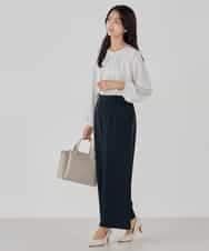 KBLCD05069 a.v.v(アー・ヴェ・ヴェ) サテンワイドクロップドパンツ【洗える/速乾/毛玉になりにくい/イージーケア】 ネイビー