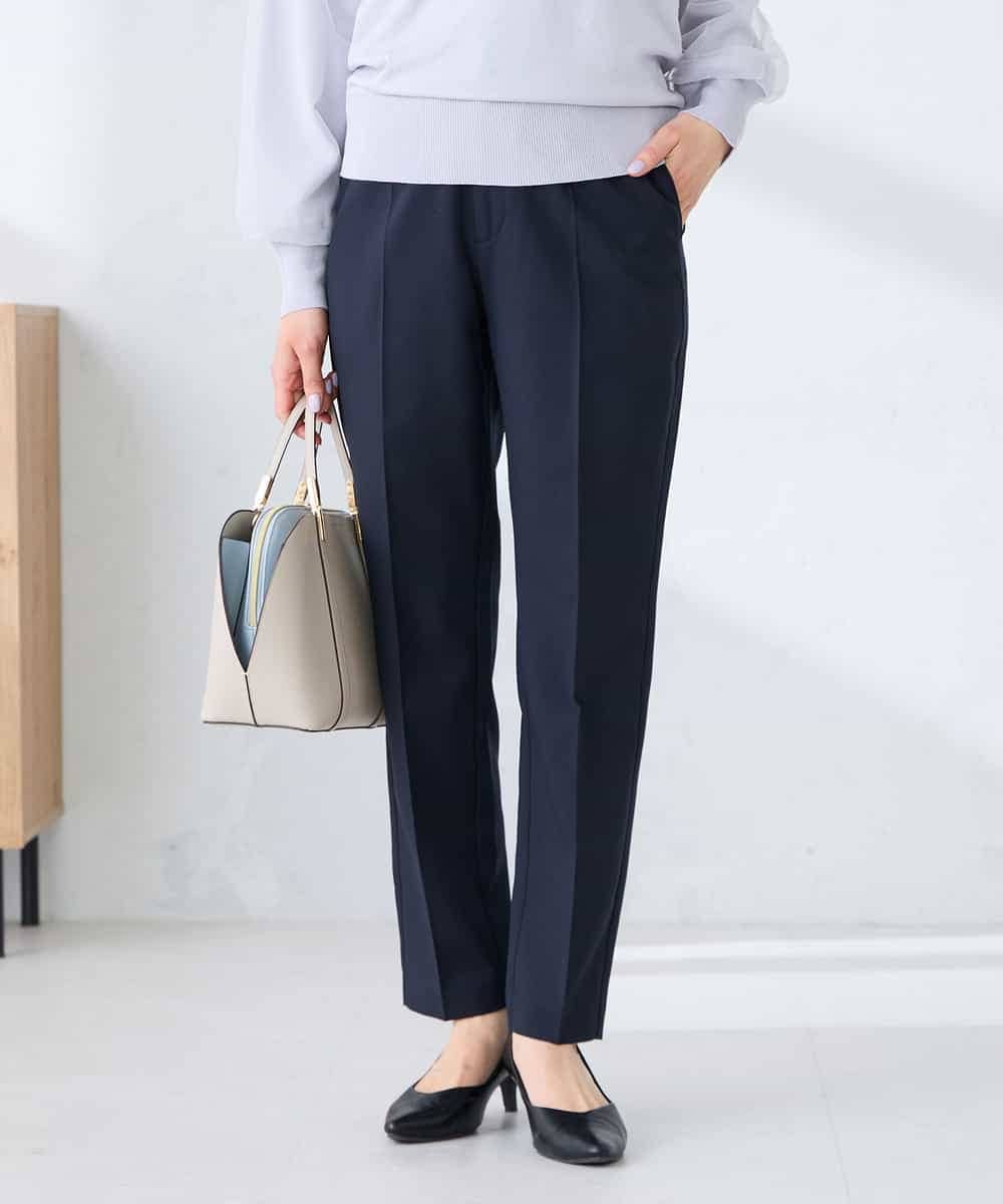 KBLFE20079 a.v.v(アー・ヴェ・ヴェ) 【洗える/UVカット】リネンライクストレッチテーパードパンツ ネイビー