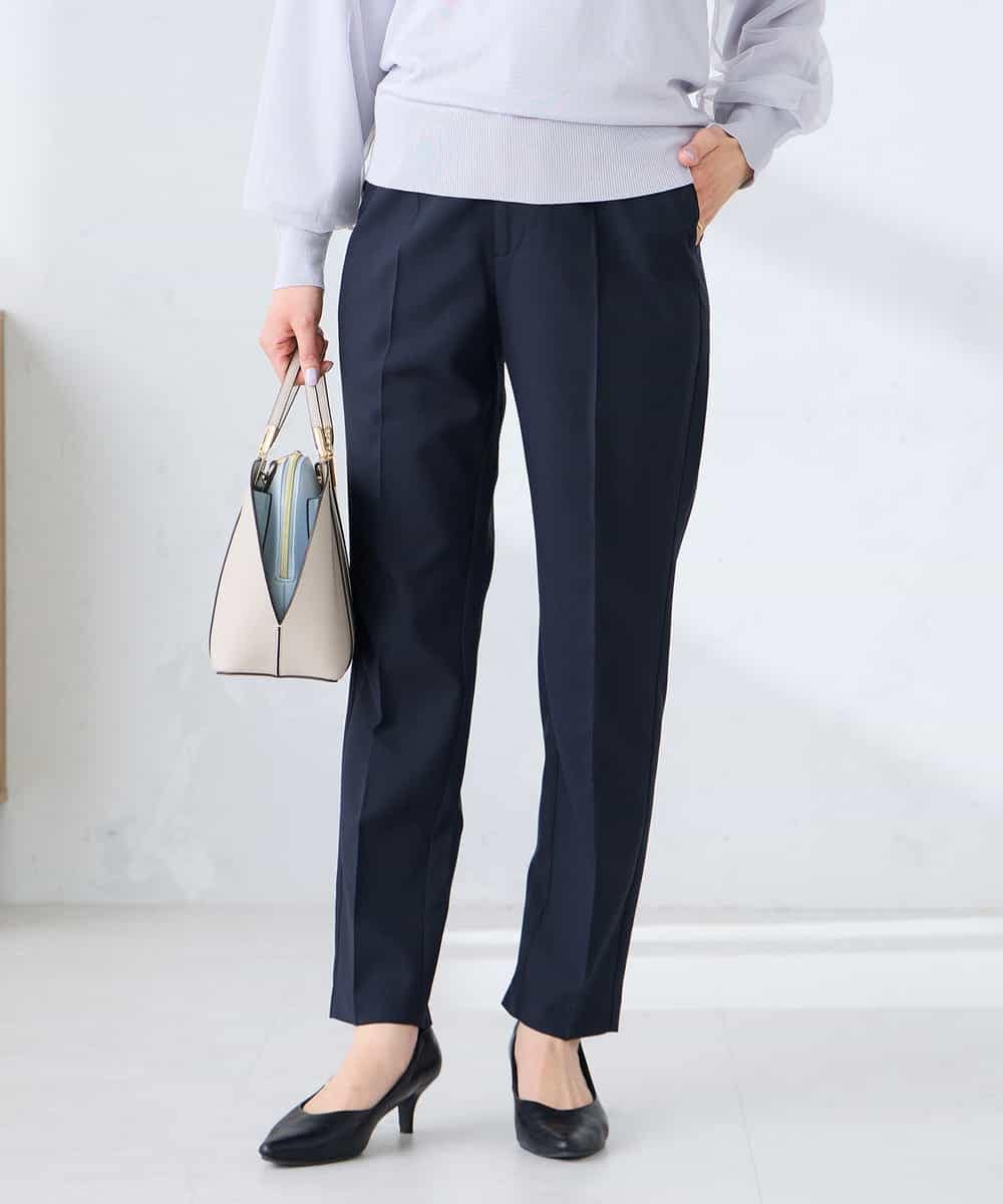 KBLFE20079 a.v.v(アー・ヴェ・ヴェ) 【洗える/UVカット】リネンライクストレッチテーパードパンツ ネイビー