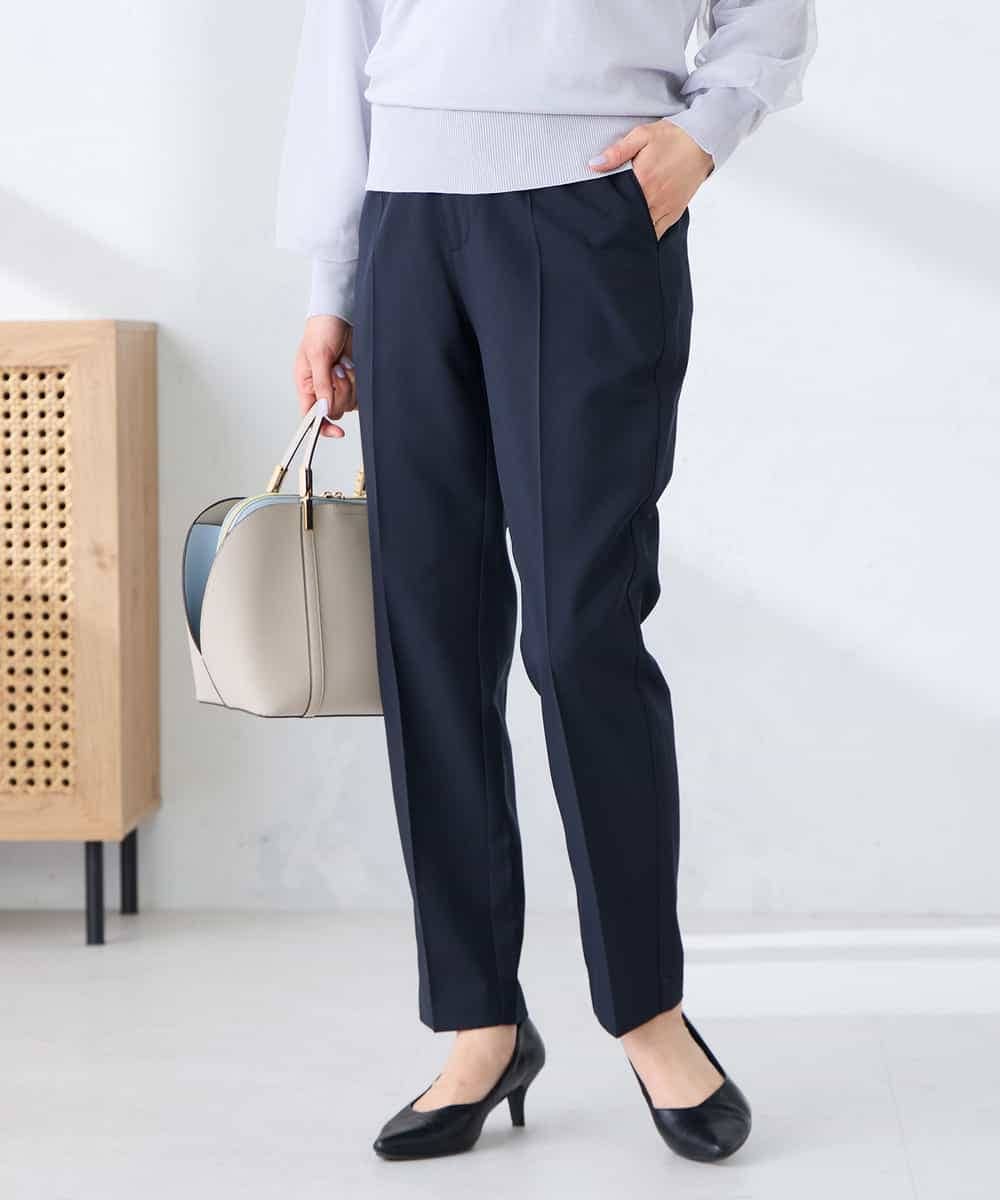 KBLFE20079 a.v.v(アー・ヴェ・ヴェ) 【洗える/UVカット】リネンライクストレッチテーパードパンツ ネイビー