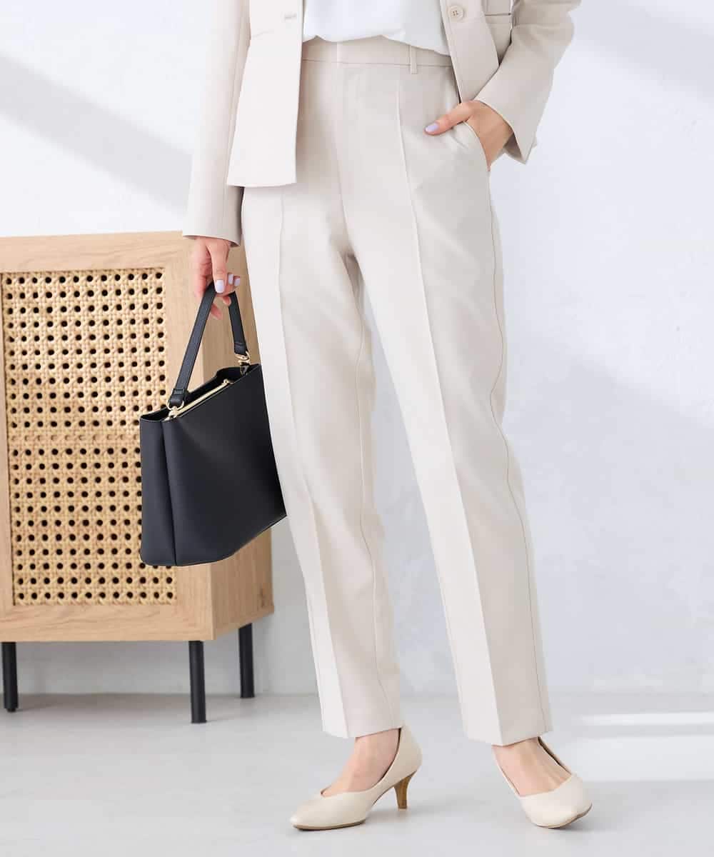 KBLFE20079 a.v.v(アー・ヴェ・ヴェ) 【洗える/UVカット】リネンライクストレッチテーパードパンツ ネイビー