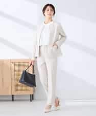 KBLFE20079 a.v.v(アー・ヴェ・ヴェ) 【洗える/UVカット】リネンライクストレッチテーパードパンツ ネイビー