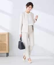 KBLFE20079 a.v.v(アー・ヴェ・ヴェ) 【洗える/UVカット】リネンライクストレッチテーパードパンツ ネイビー