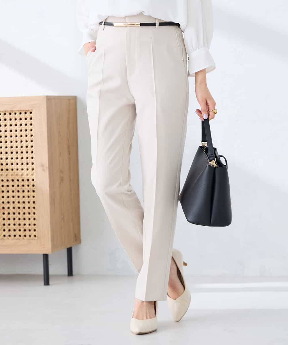 KBLFE20079 a.v.v(アー・ヴェ・ヴェ) 【洗える/UVカット】リネンライクストレッチテーパードパンツ ネイビー