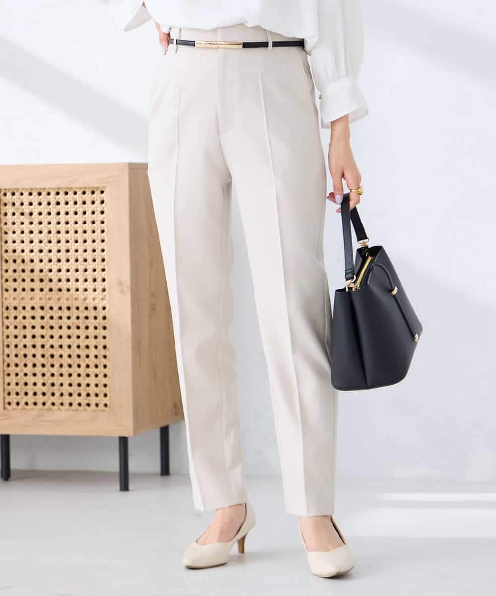 KBLFE20079 a.v.v(アー・ヴェ・ヴェ) 【洗える/UVカット】リネンライクストレッチテーパードパンツ ネイビー