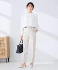 KBLFE20079 a.v.v(アー・ヴェ・ヴェ) 【洗える/UVカット】リネンライクストレッチテーパードパンツ ネイビー