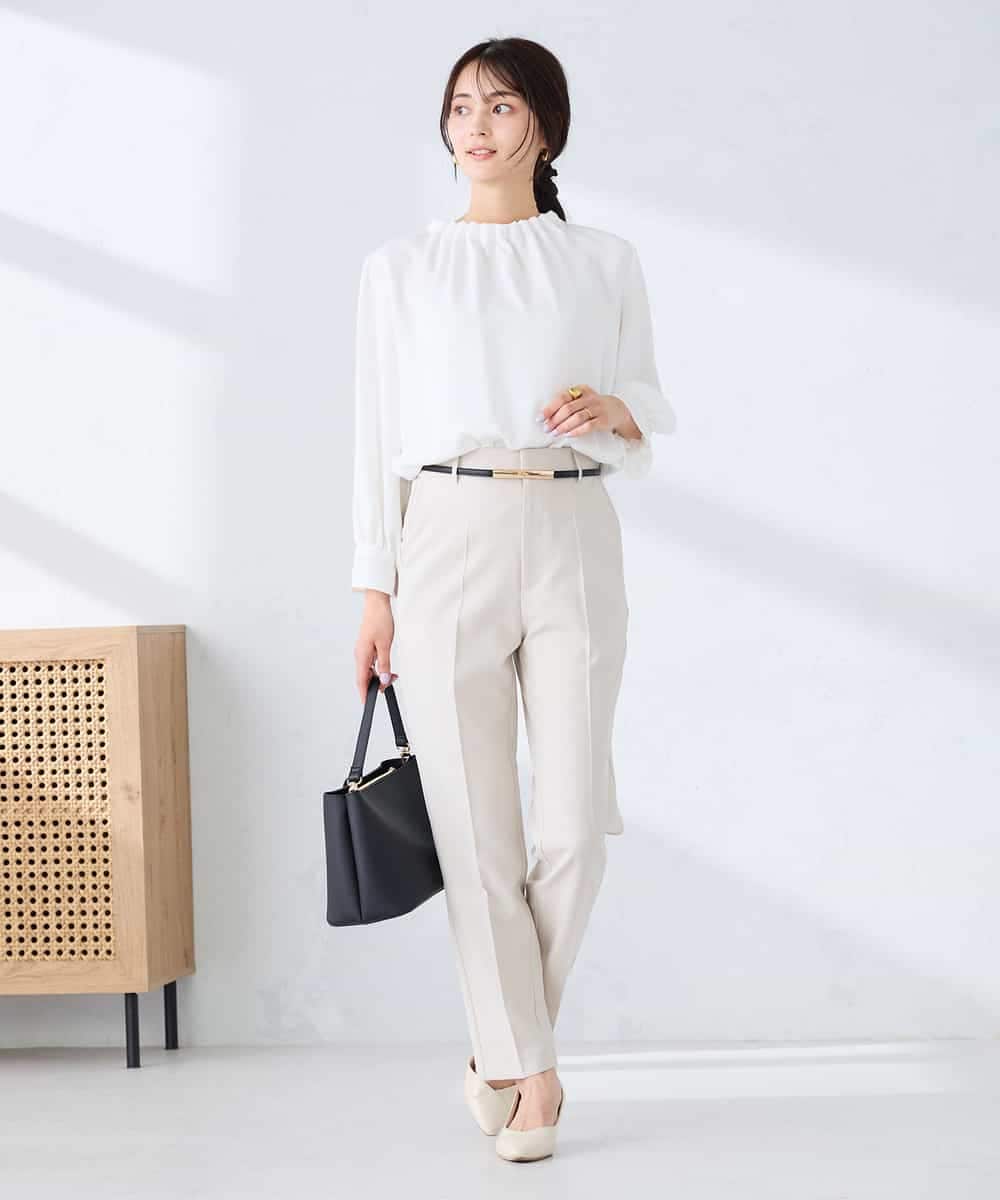 KBLFE20079 a.v.v(アー・ヴェ・ヴェ) 【洗える/UVカット】リネンライクストレッチテーパードパンツ ネイビー