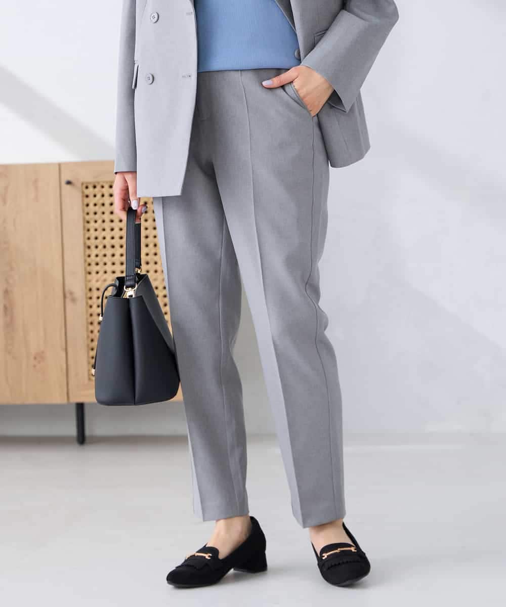 KBLFE20079 a.v.v(アー・ヴェ・ヴェ) 【洗える/UVカット】リネンライクストレッチテーパードパンツ ネイビー