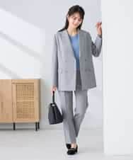 KBLFE20079 a.v.v(アー・ヴェ・ヴェ) 【洗える/UVカット】リネンライクストレッチテーパードパンツ ネイビー