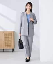 KBLFE20079 a.v.v(アー・ヴェ・ヴェ) 【洗える/UVカット】リネンライクストレッチテーパードパンツ ネイビー