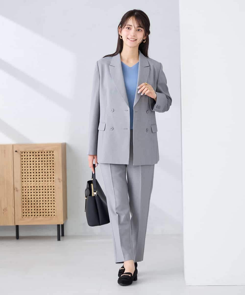 KBLFE20079 a.v.v(アー・ヴェ・ヴェ) 【洗える/UVカット】リネンライクストレッチテーパードパンツ ネイビー