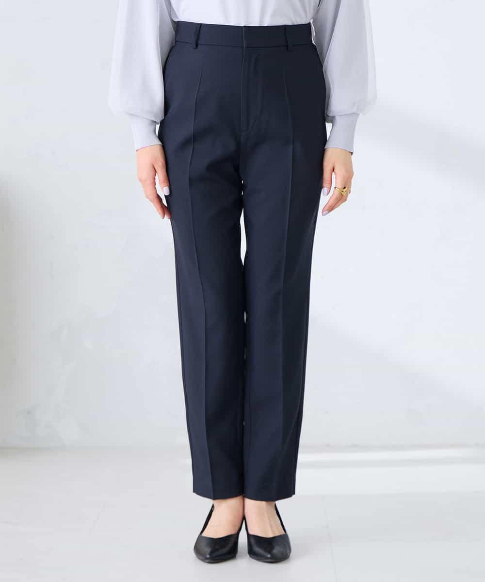 KBLFE20079 a.v.v(アー・ヴェ・ヴェ) 【洗える/UVカット】リネンライクストレッチテーパードパンツ ネイビー