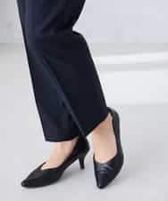 KBLFE20079 a.v.v(アー・ヴェ・ヴェ) 【洗える/UVカット】リネンライクストレッチテーパードパンツ ネイビー